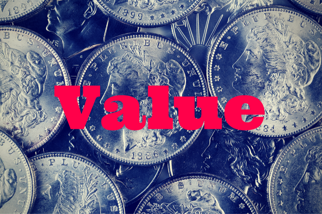 Silver coins and the word "Value"