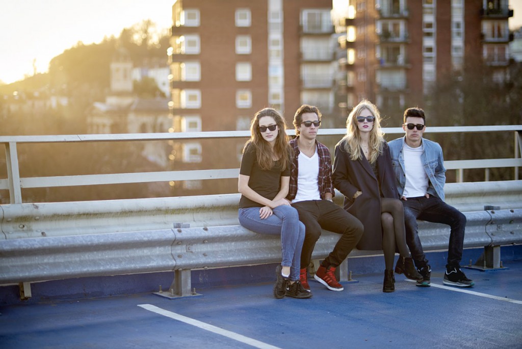 Group of 4 people wearing Snaps sunglasses on bench